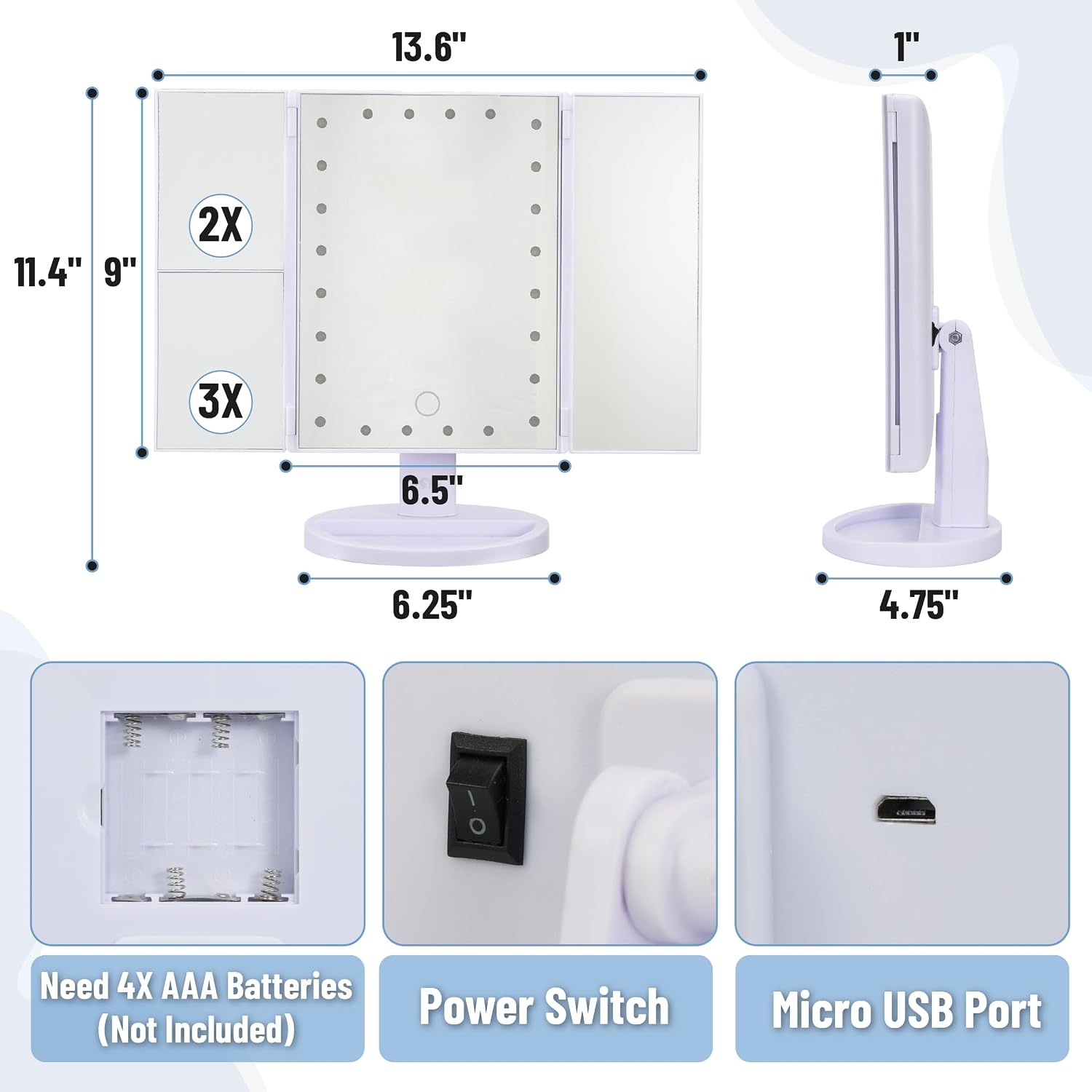 Highlights the LED illumination and touch-control function, which are key buying points.