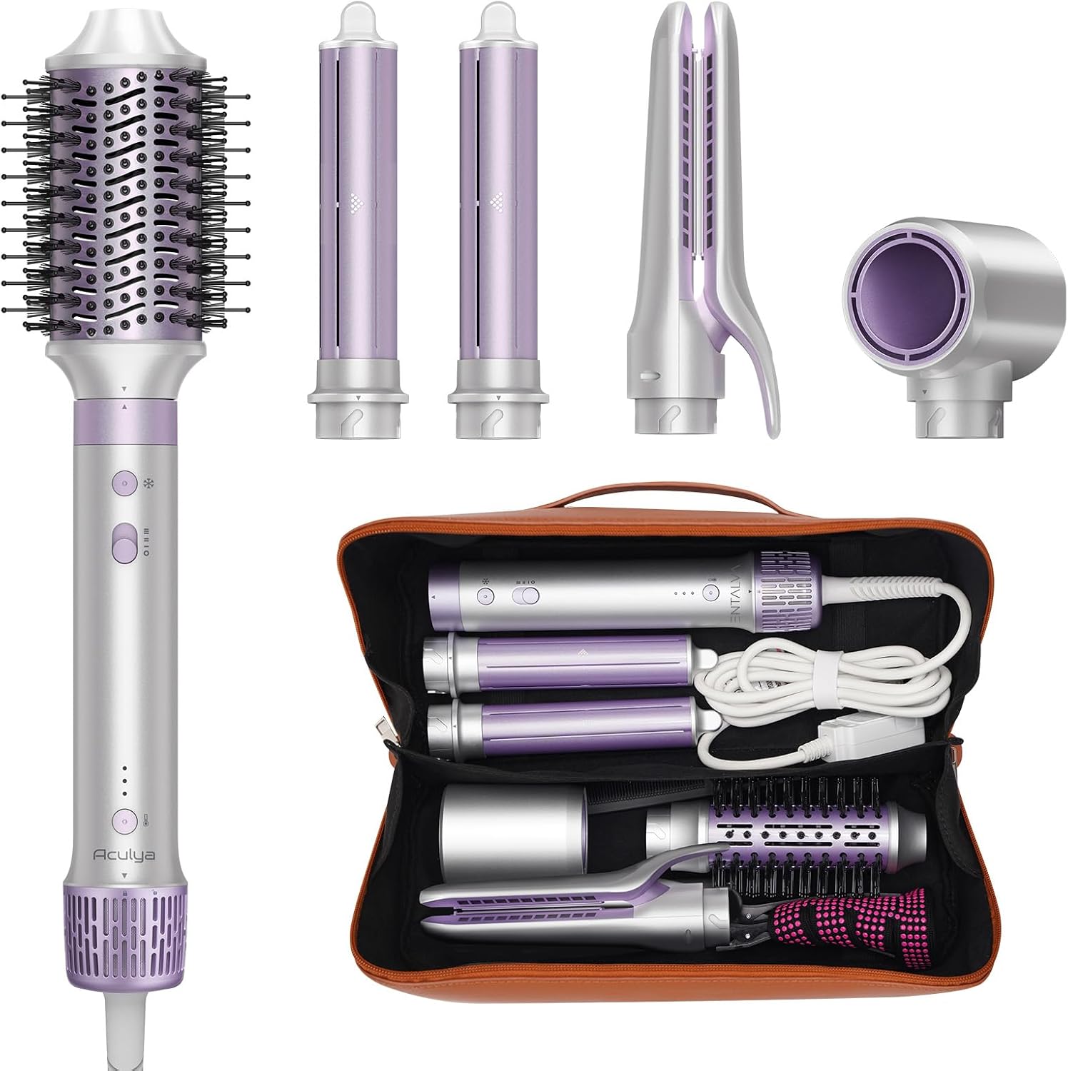 Highlights the product as an all-in-one styling system and helps readers immediately understand the multi-tool concept.