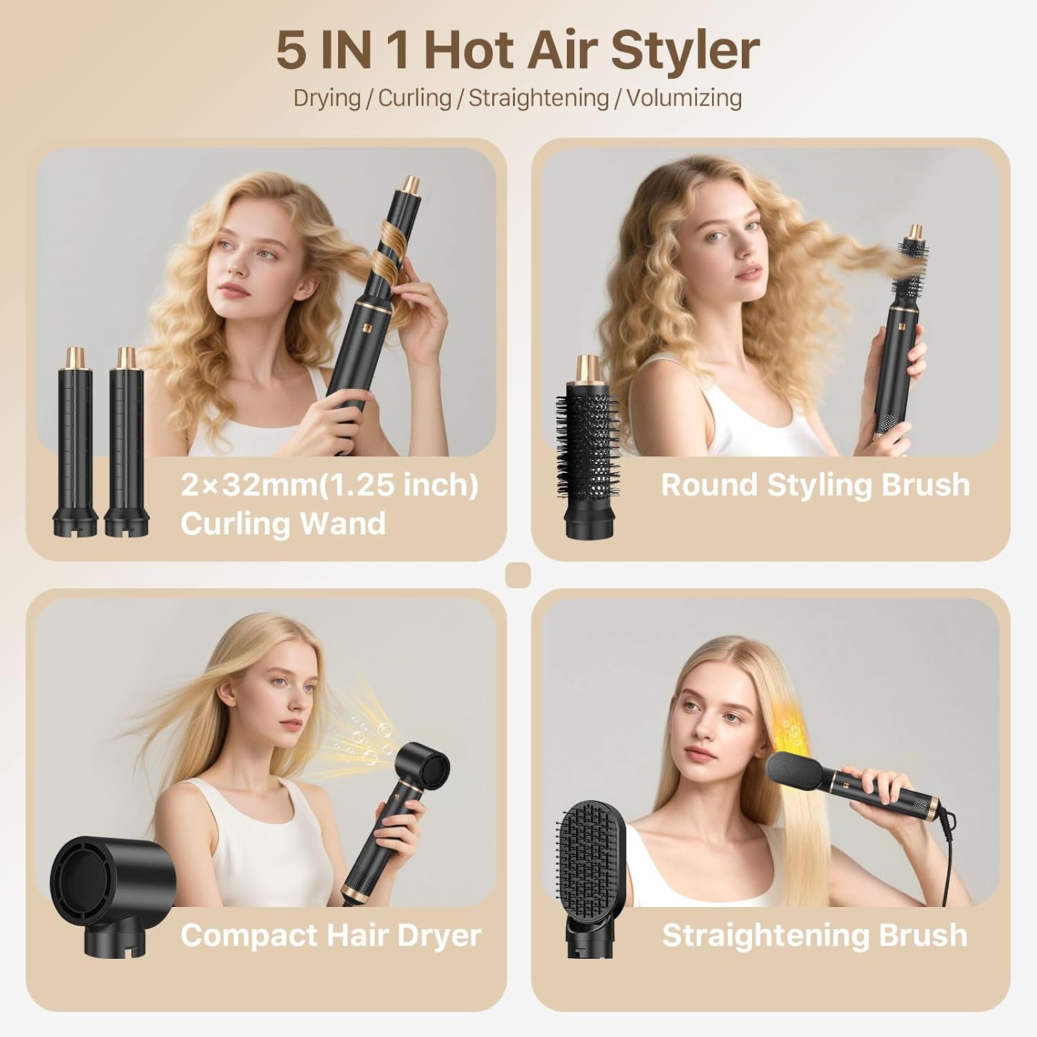 Helps explain the 5-in-1 functionality and attachment variety, which is the main value proposition.