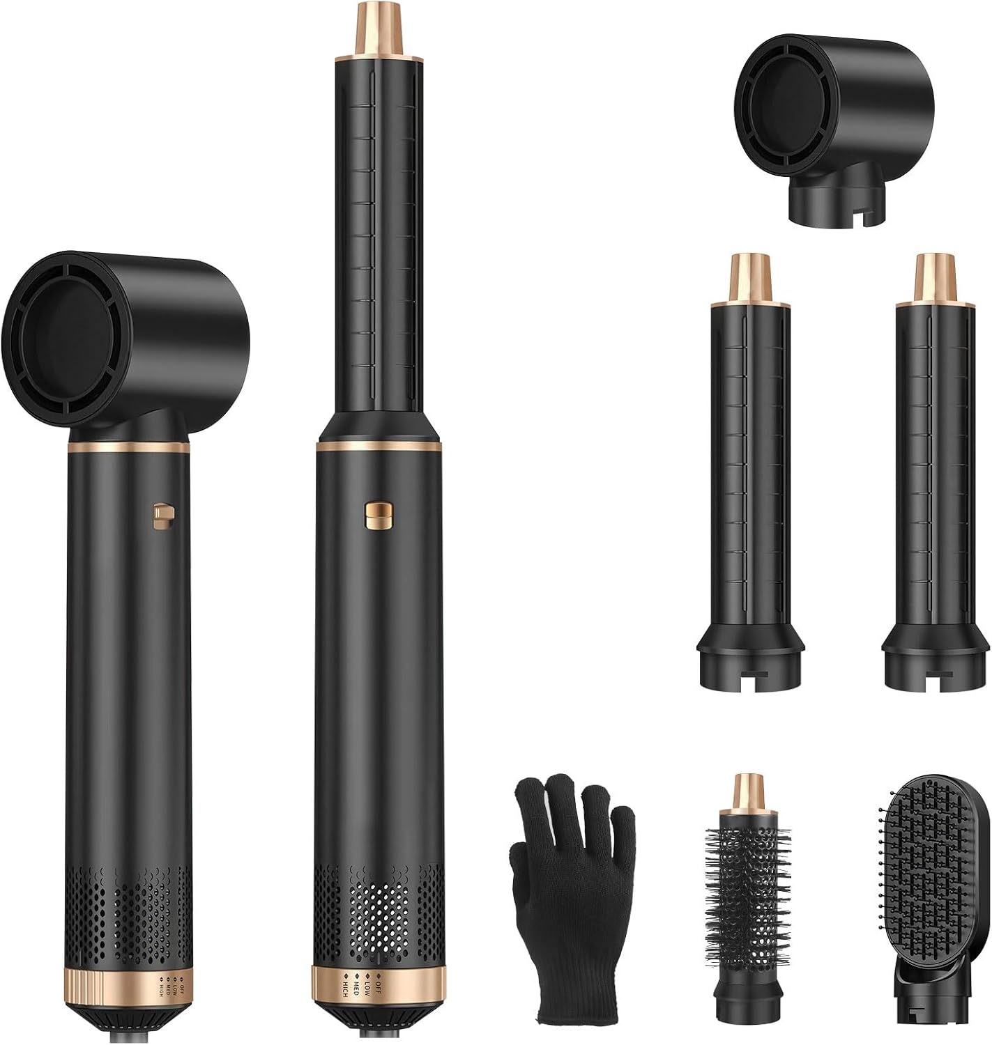 Highlights the complete kit, modular attachments, and the fact that this is an all-in-one styling system rather than a single brush.