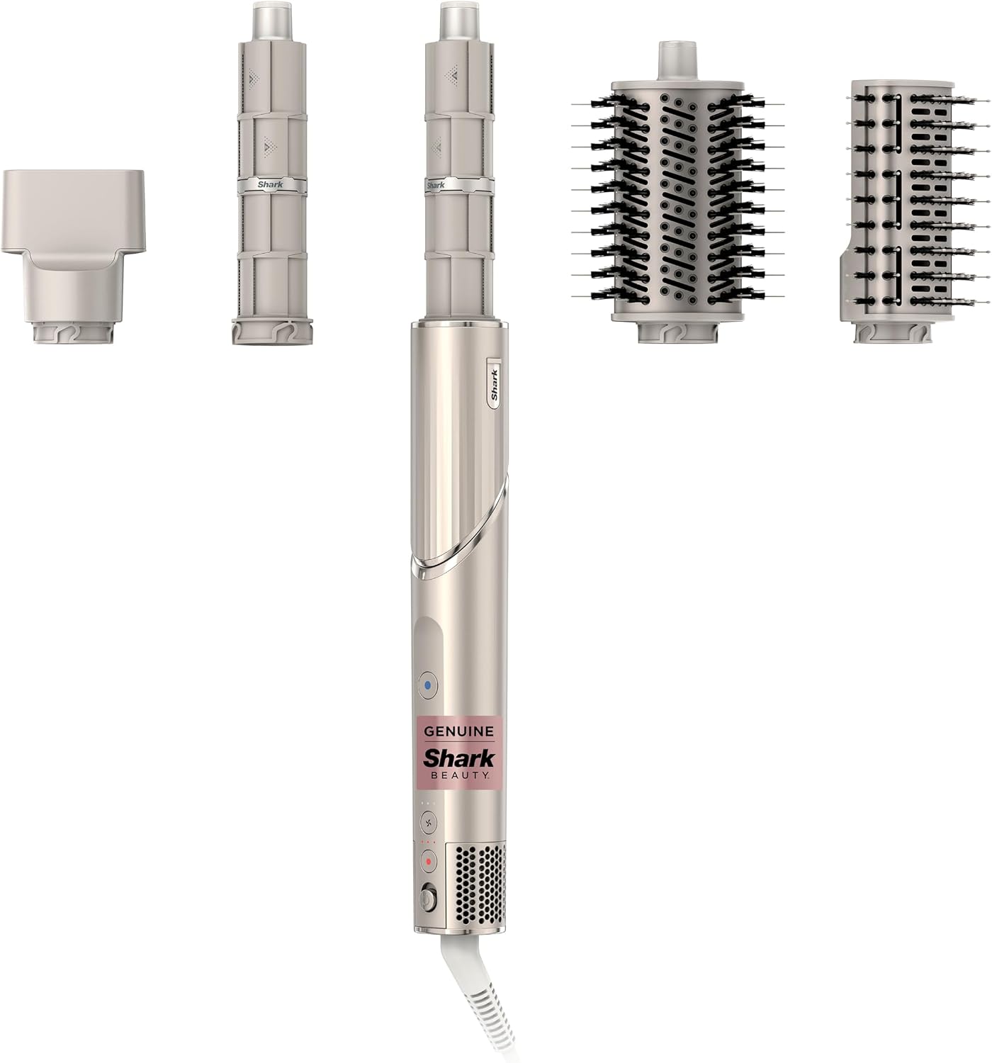 Highlights the overall design, accessory ecosystem, and premium presentation of the multi-styler.