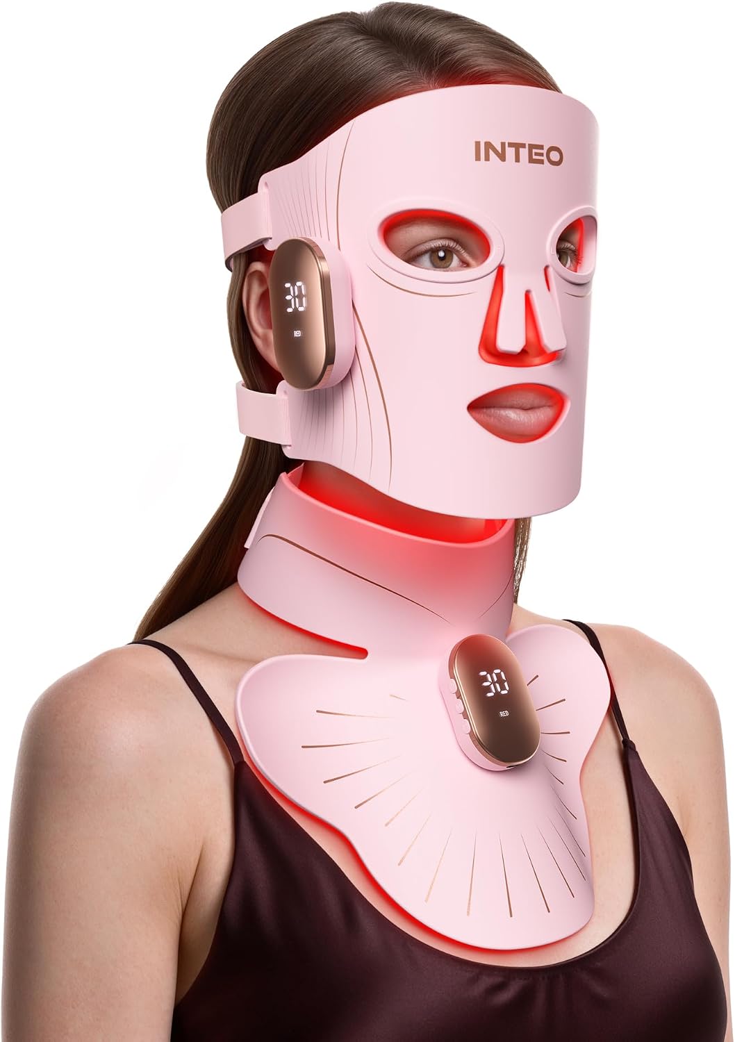 Highlights the overall form factor, face-and-neck coverage, and premium at-home skincare positioning.