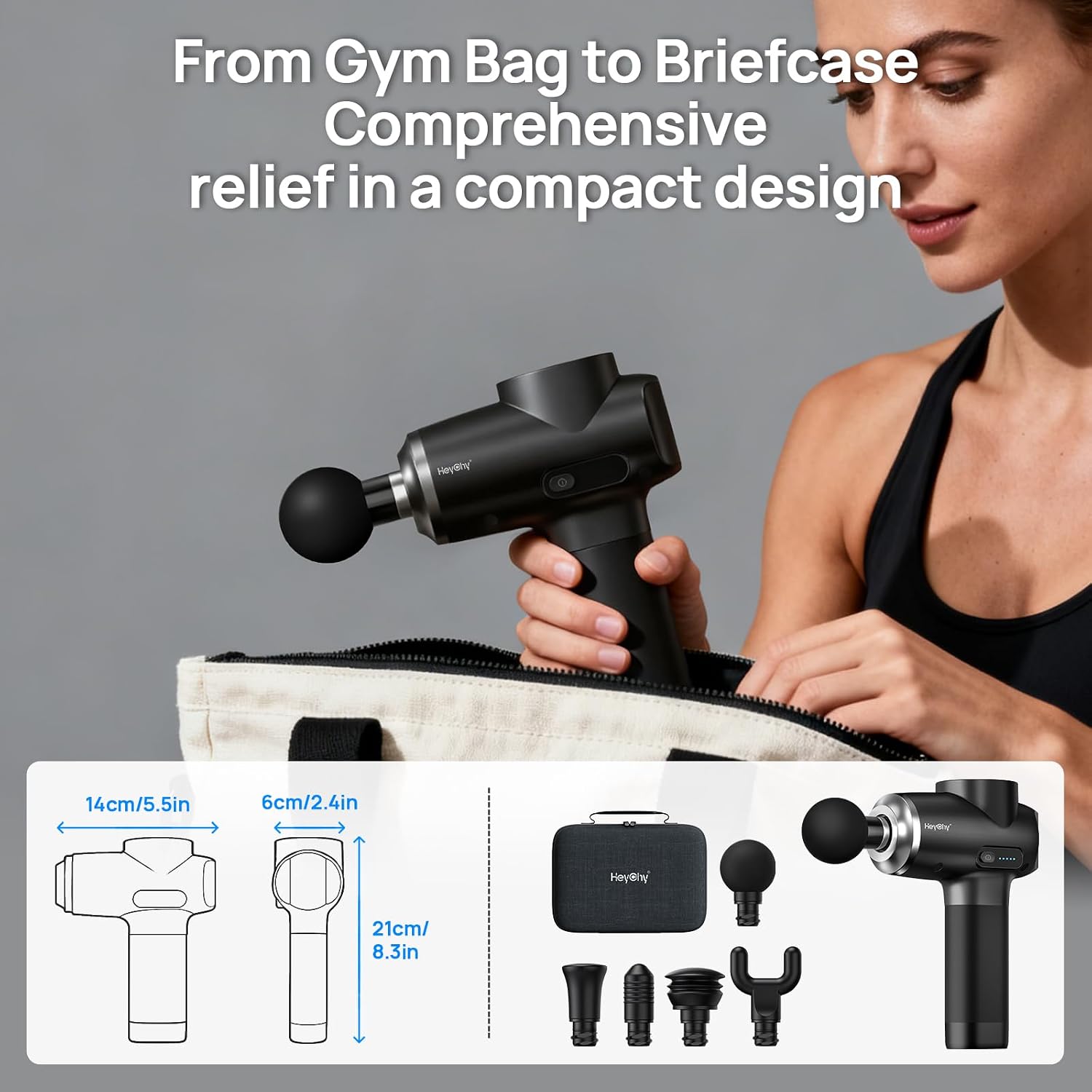 Percussion Massage Gun Deep Tissue, 12Mm Portable Muscle Massager | LED Display, 5 Heads For Men Women Athletes, Back Legs Shoulder Relief, Quiet Home Gym Office, Fsa Eligible, Hsa