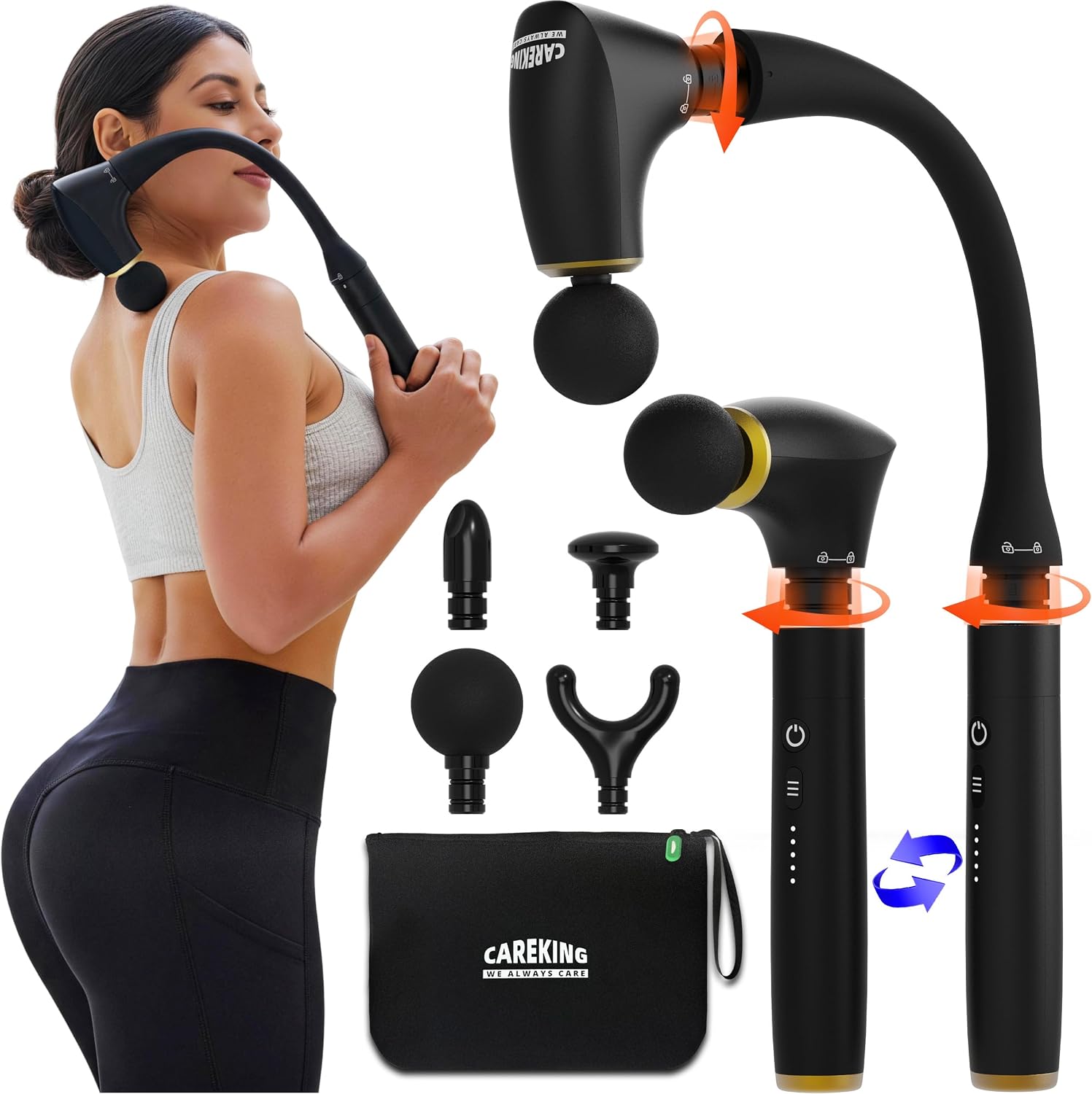 Highlights the core 2-in-1 format and the long-reach handle for back and waist access.