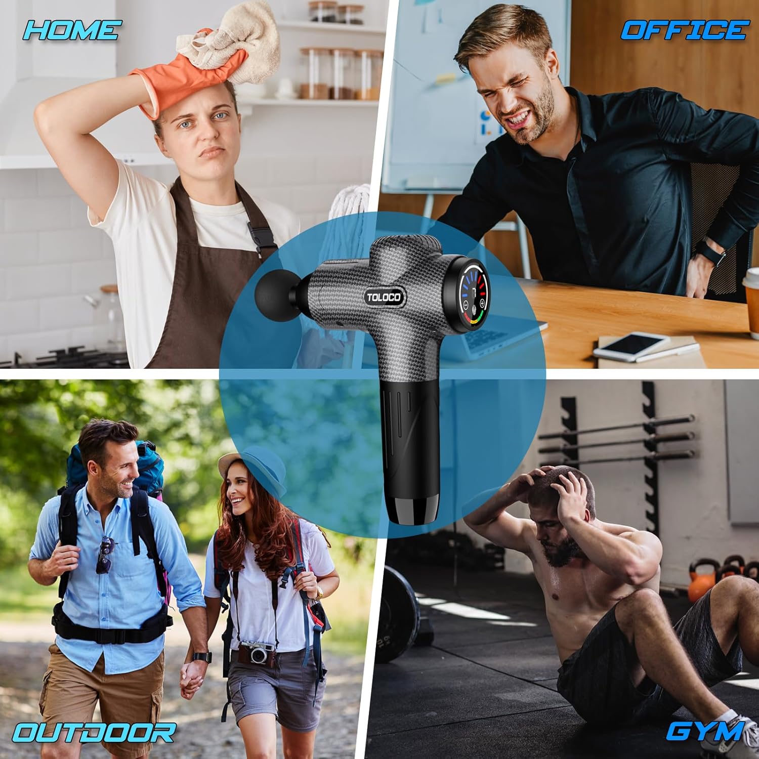 Toloco Massage Gun, Back Massager 10 Replacement Head For Pain Relief Deep Tissue, Percussion Massage Guns 7 Speed Level Super Quiet Electric Massager Fathers Day Dad Gifts, Carbon