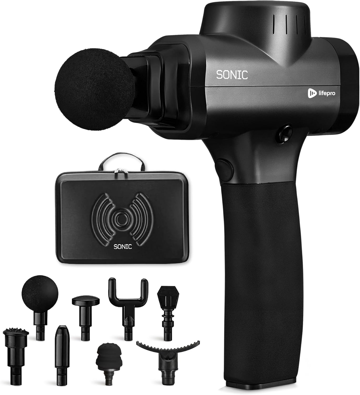 This image highlights the overall package, accessories, and the compact, portable nature of the device.