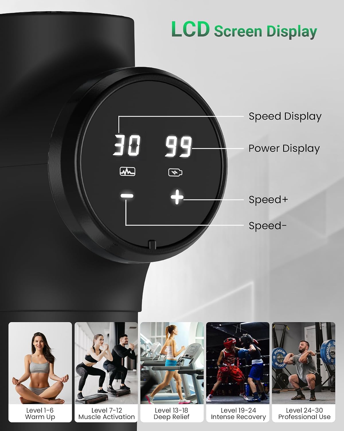 Highlights the included 6 massage heads and the completeness of the package.