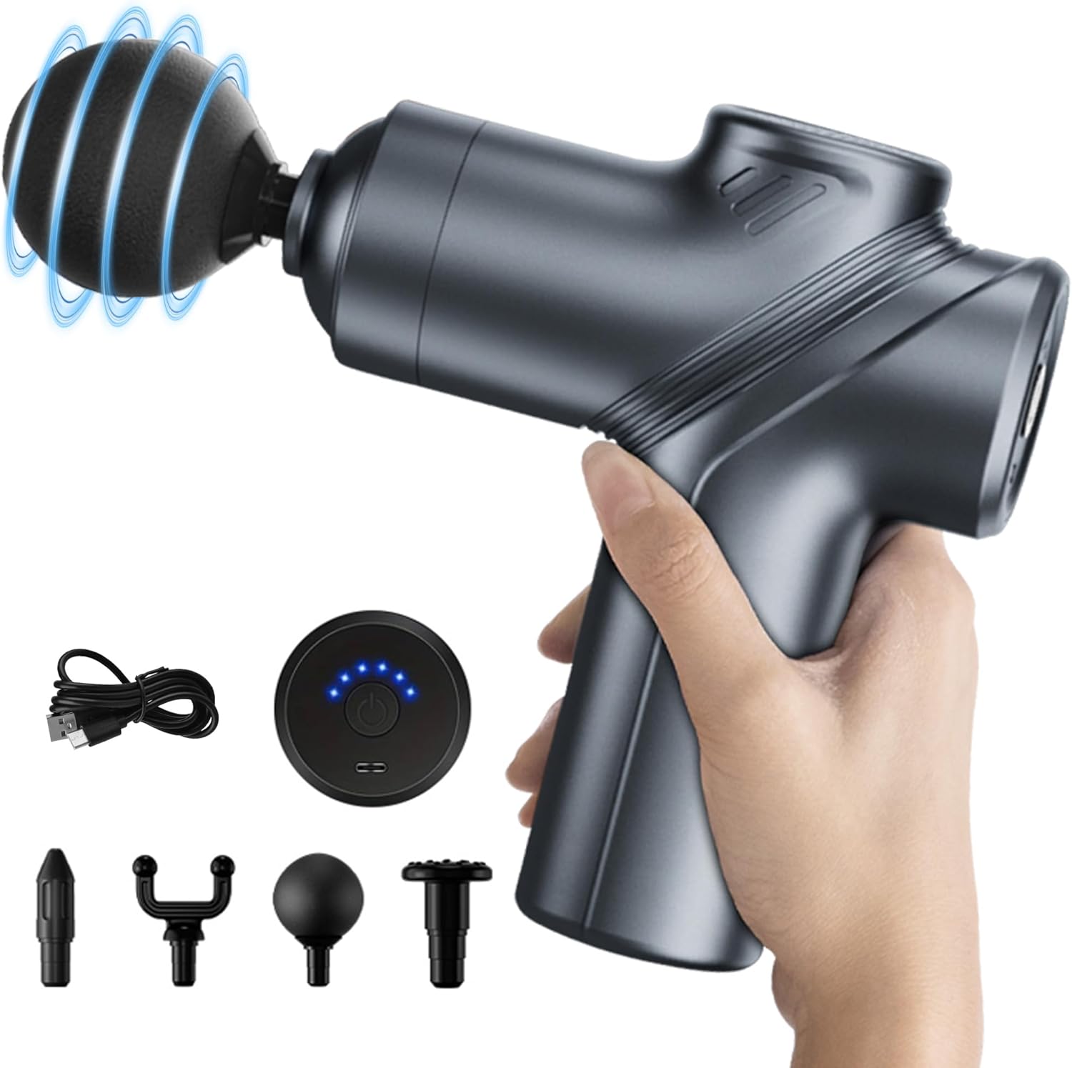 Introduces the overall design, portability, and first impression of the massage gun.