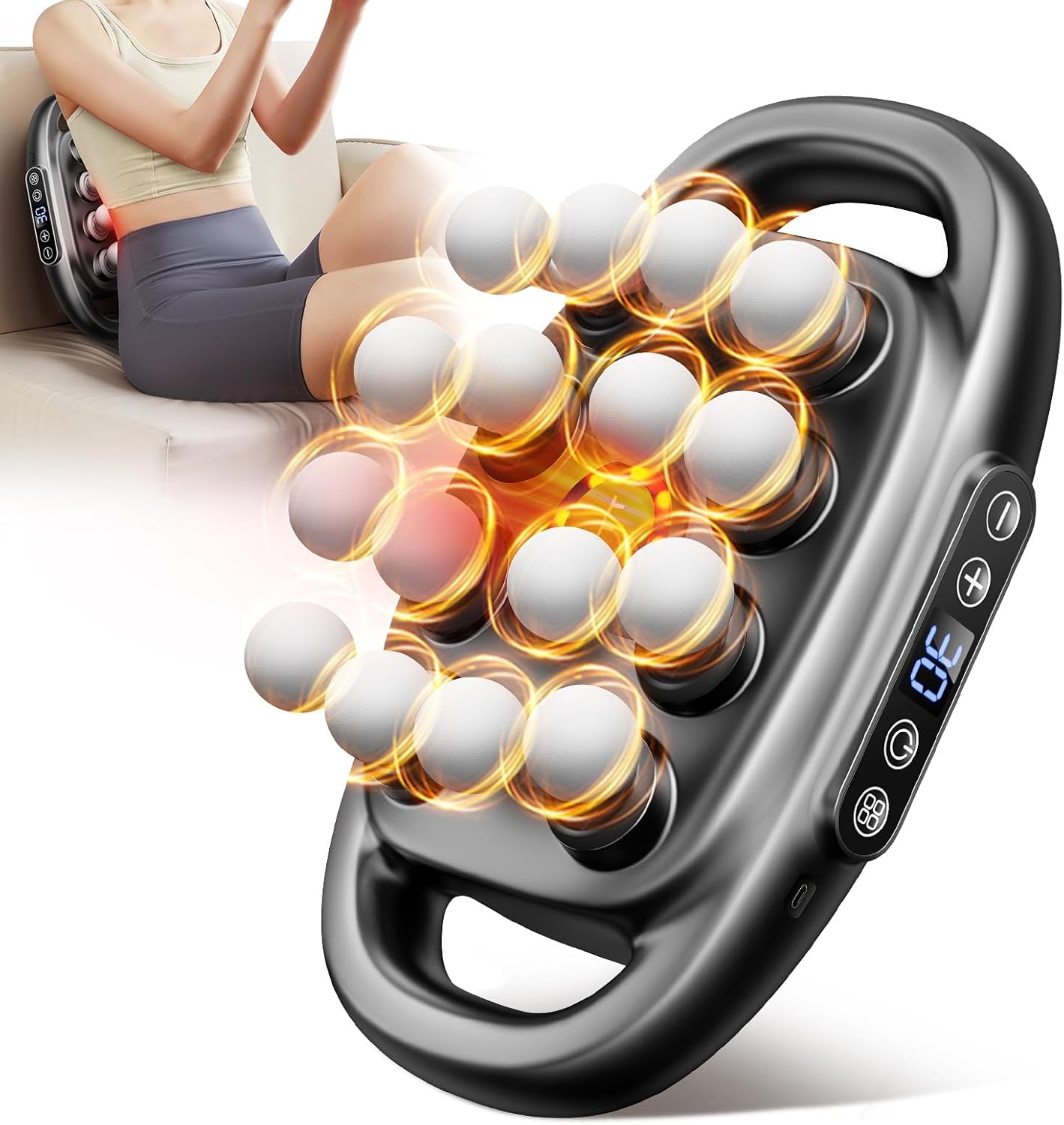 Overall product identity, 16-head configuration, and the premium-percussion massage concept.