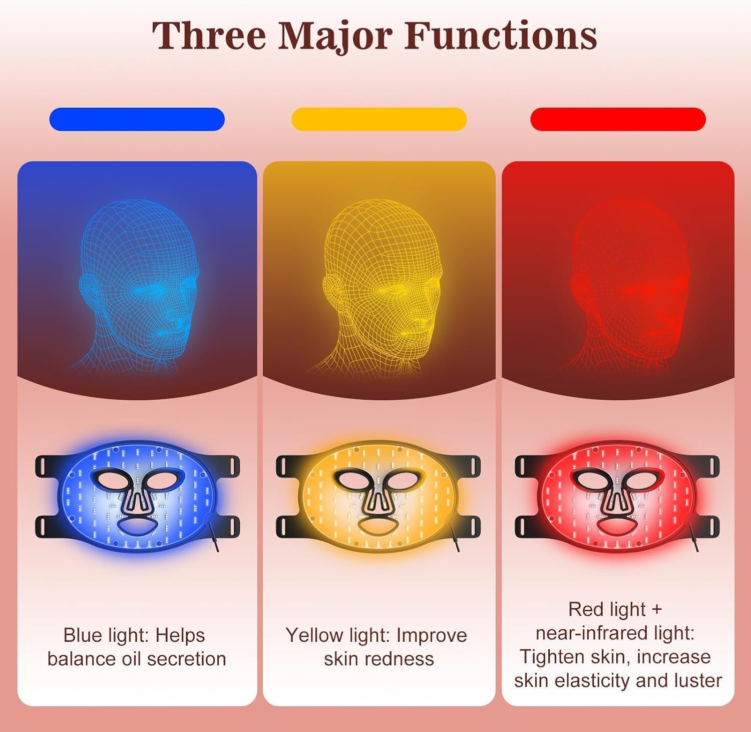Inteo Red Light Therapy Mask For Face, 850Nm Nir, Red/Blue LED Light Mask | Full Face Coverage Red & Near Infrared Light Therapy, 2000Mah Rechargeable, Skin Firming For 180LEDs, 3 Modes, Gift For Women
