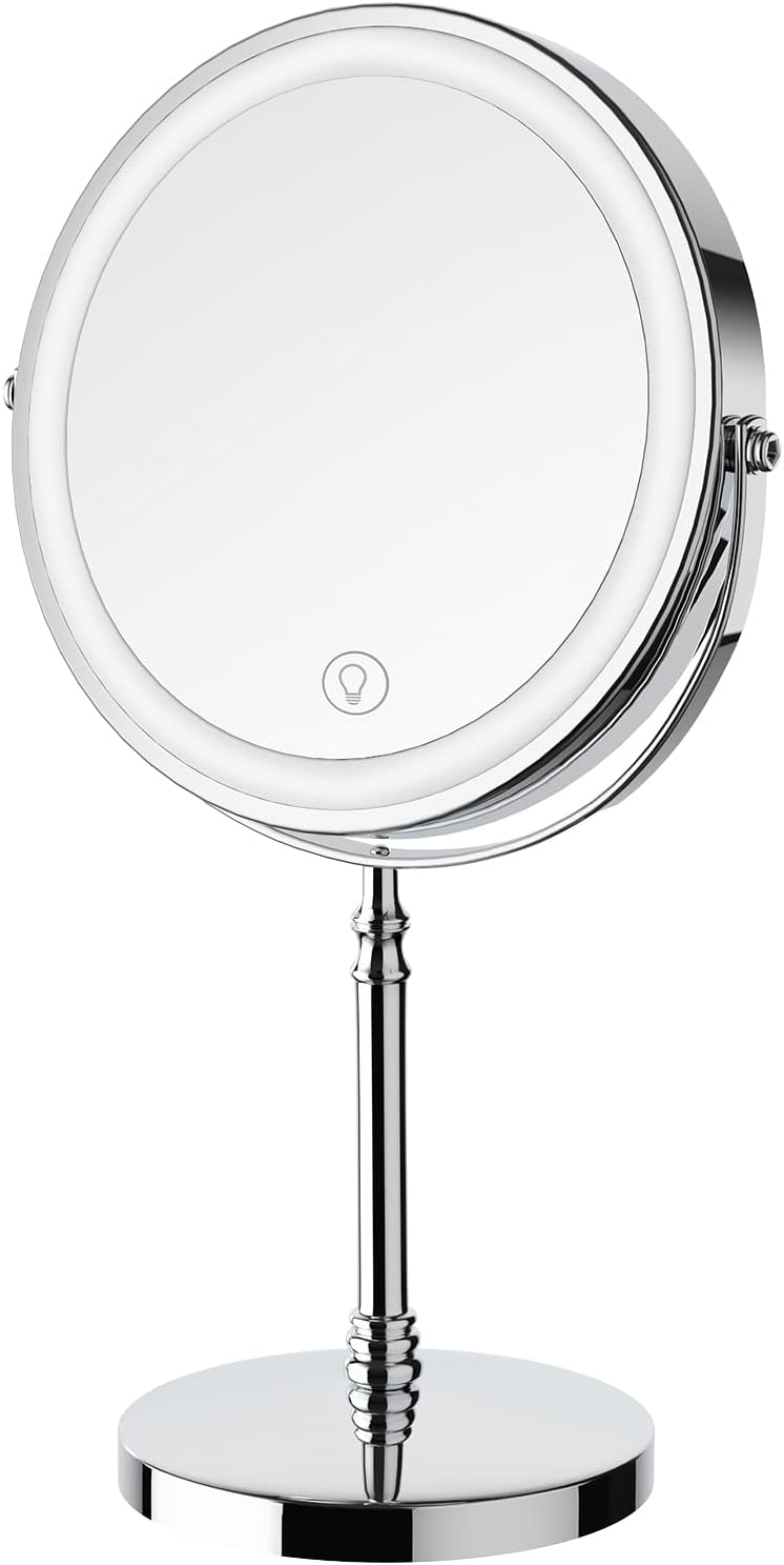 Overall design, chrome finish, tabletop footprint, and the premium-first impression of the mirror.