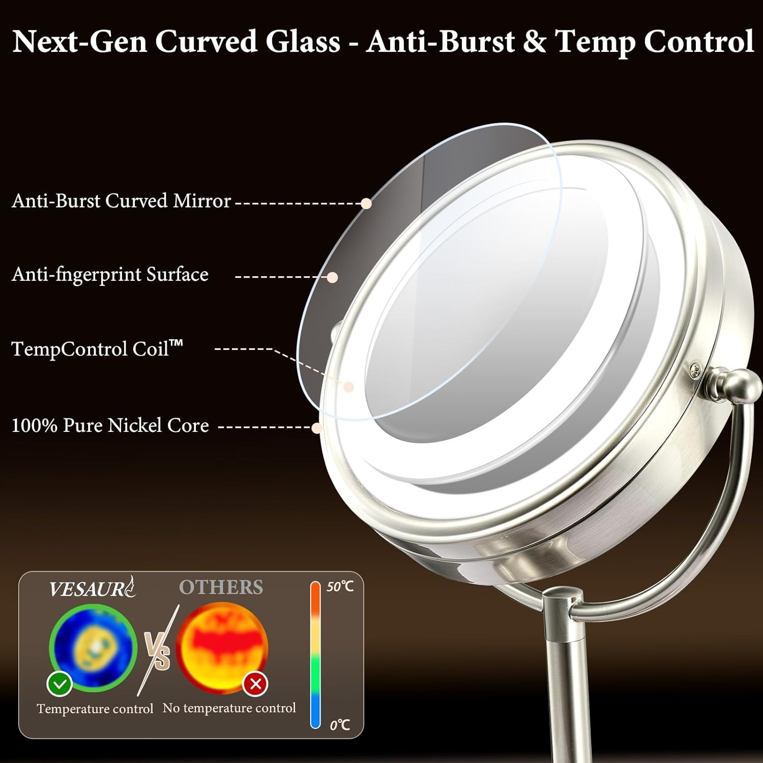 Lighting performance, controls, and feature clarity for detailed makeup application.
