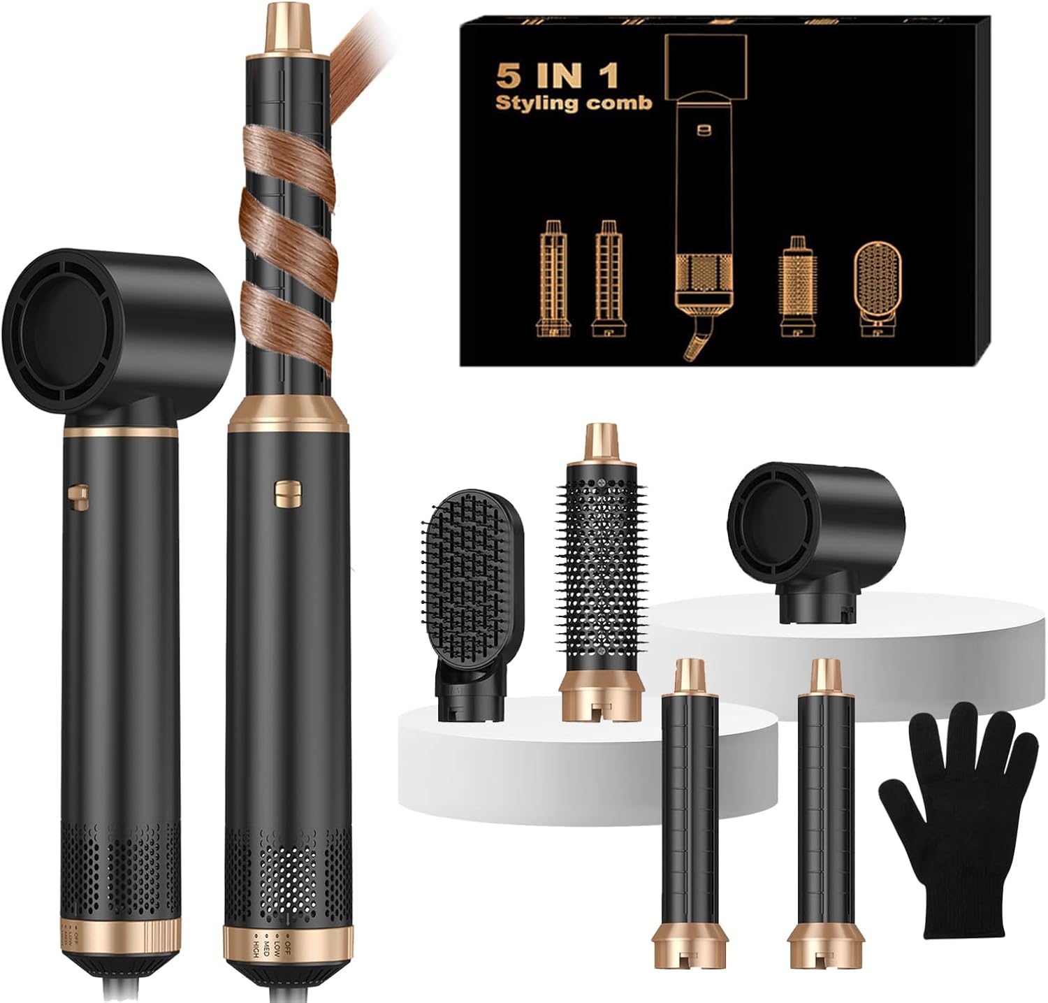 Hair Dryer Brush 5 In 1, Blow Dryer Brush Set With Air Curler Wrap Hair Styler, Negative Ionic Blow Dry Brush, Detachable Hair Tool For Curling, Volumizer,Straightener,Drying