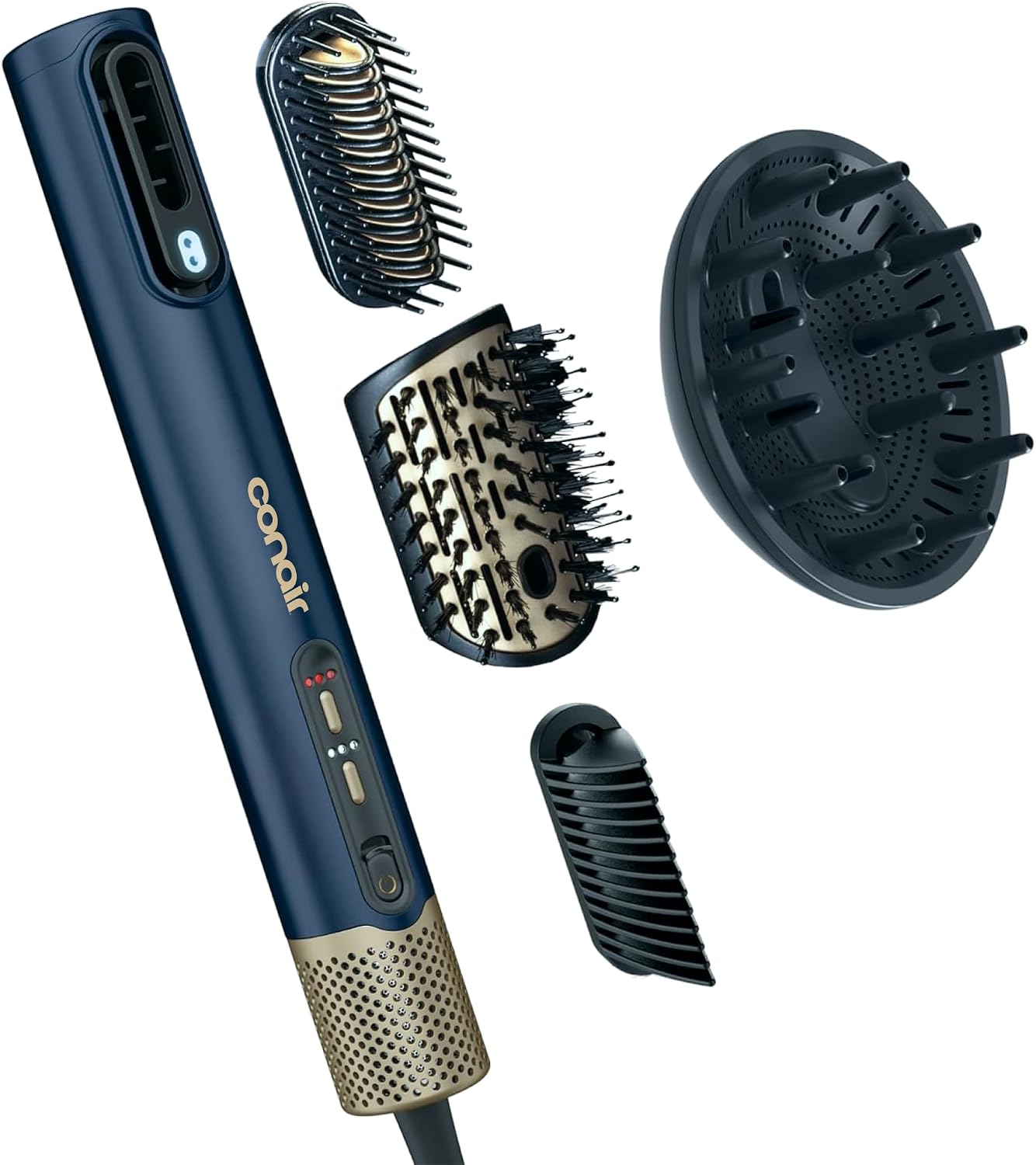 Overall product presentation, color, and the fact that it is a 4-in-1 multi-styler with interchangeable attachments.