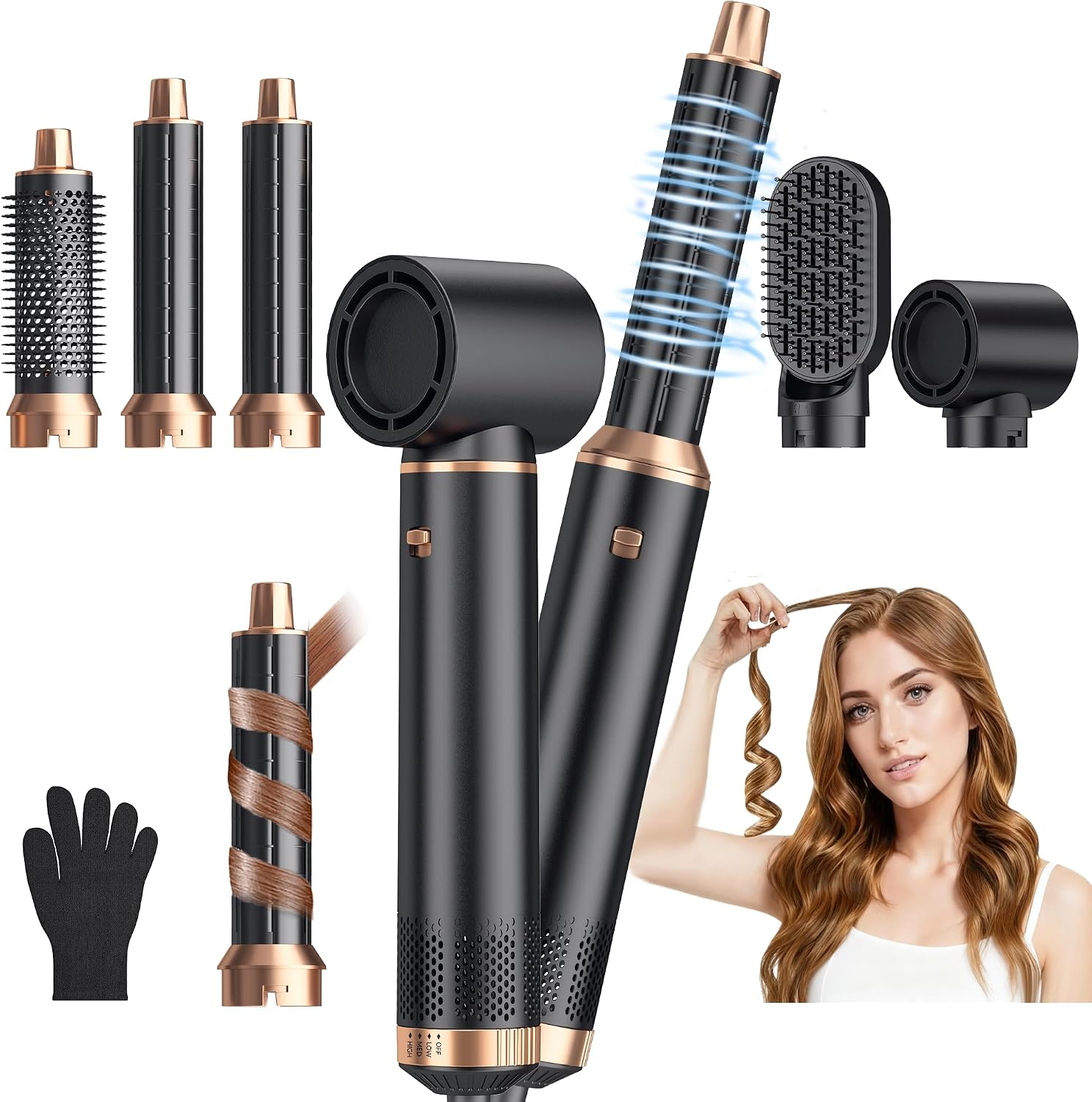 Highlights the all-in-one nature of the kit and the number of included styling heads.