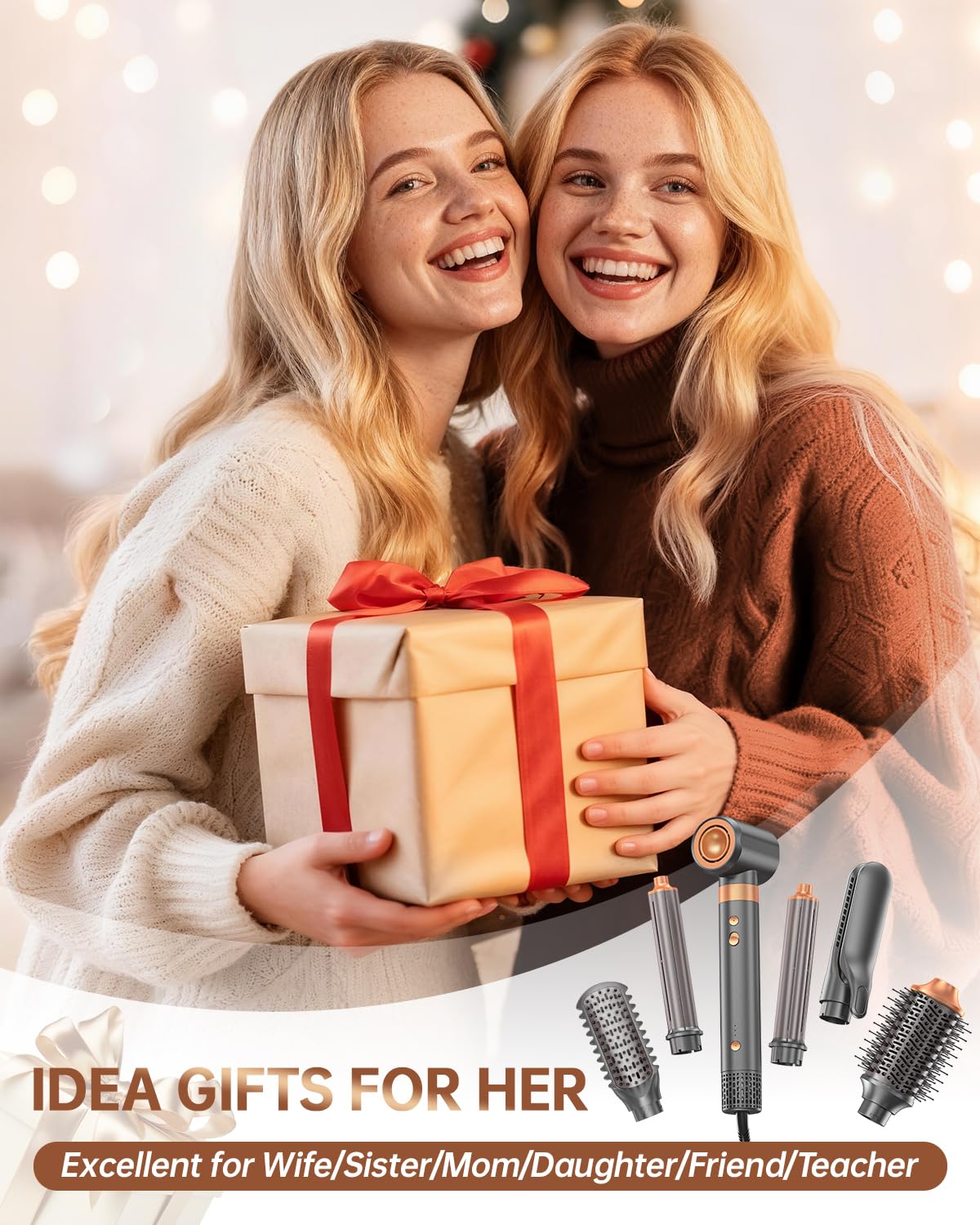 Hair Dryer Brush, Dual Voltage 7 In 1 Hot Air Auto Wrap Curler Multi Styler | Ionic Frizz Free Volumizer, Fast Blow Drying Curling Straightening Smoothing, Ceramic Barrel Lightweight, Cool Shot, Travel