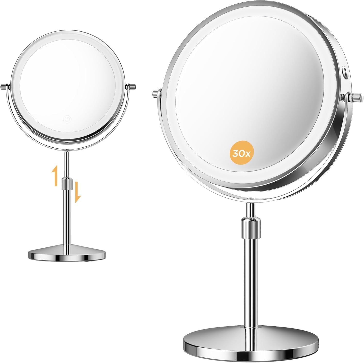 Overall design, round shape, chrome finish, and the premium vanity look that supports first-impression appeal.