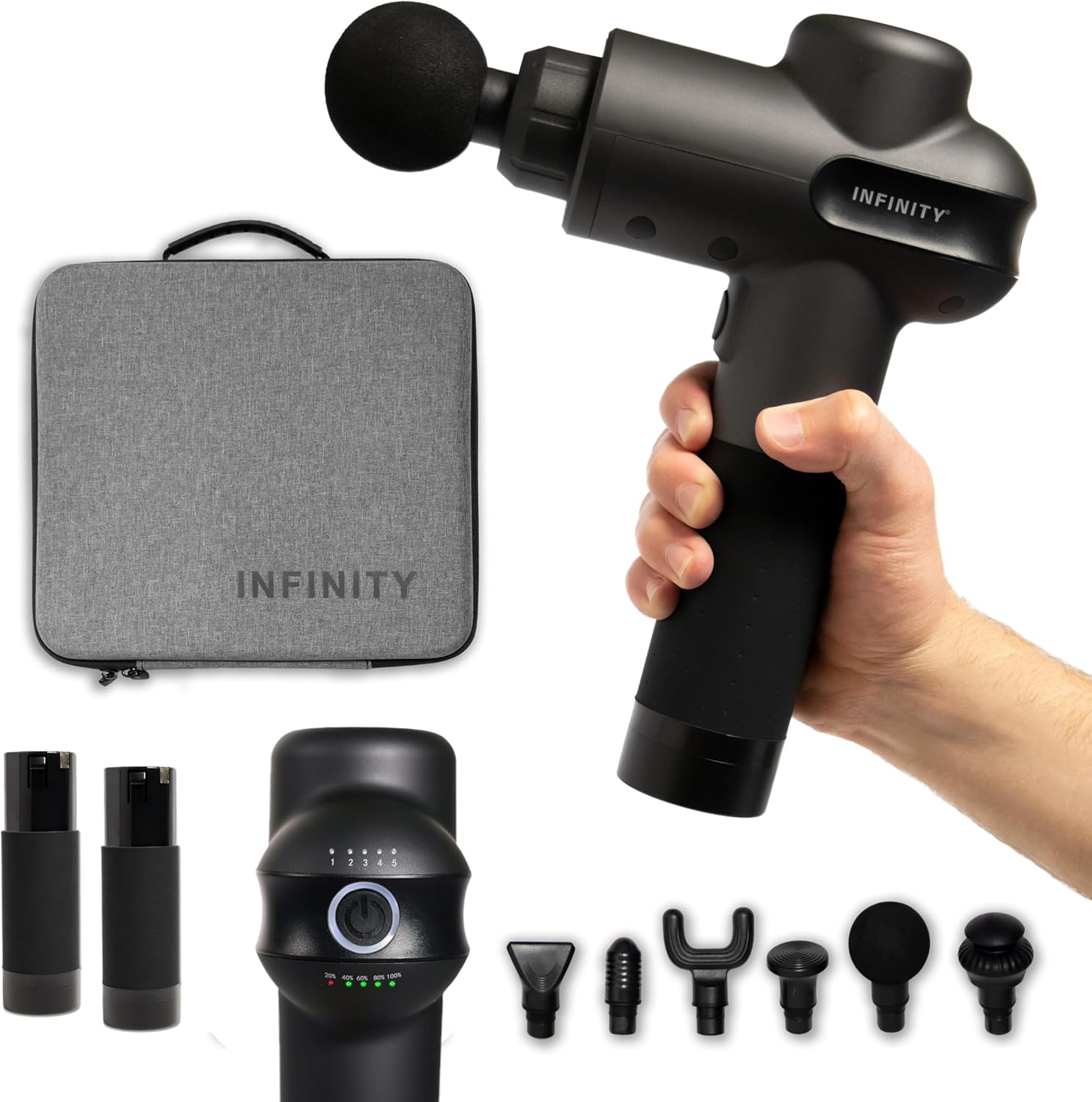 Infinity Pr Pro Endurance Percussion Massage Device (Black) Swappable Battery Included 45W High Torque And Performance Brushless Motor Eight Hour Total Runtime (Matte Black)