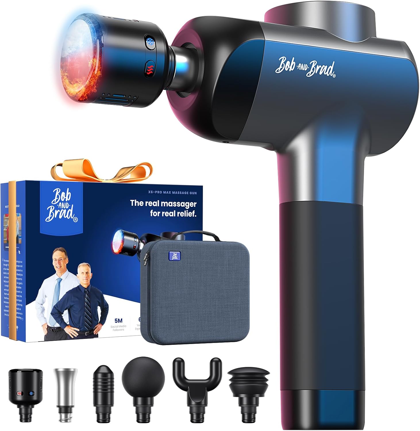 Bob And Brad X6 Pro Max Massage Gun With Heat And Cold, Fsa Eligible Hsa | Deep Tissue Percussion Massager Gun For Athletes, Metal Head & 5 Speeds, Handheld Muscle Massager For Body & Back Pain Relief