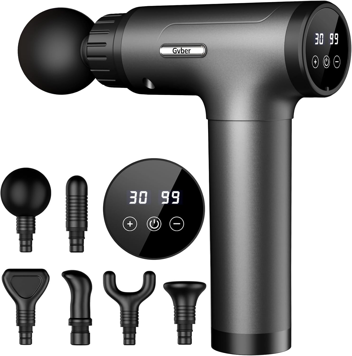 Gvber Massage Gun Deep Tissue 30 Speeds 6 Heads, Grey | Quiet Handheld Percussion Massager For Back & Shoulder Pain, Ideal Gifts For Mom & Dad, Travel & Office, Athletes & Home Gym