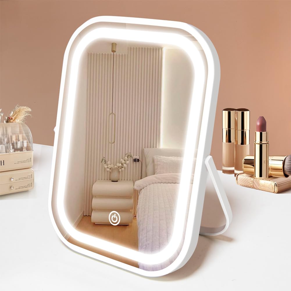 Highlights the overall design, portability, and the lighted mirror concept at a glance.