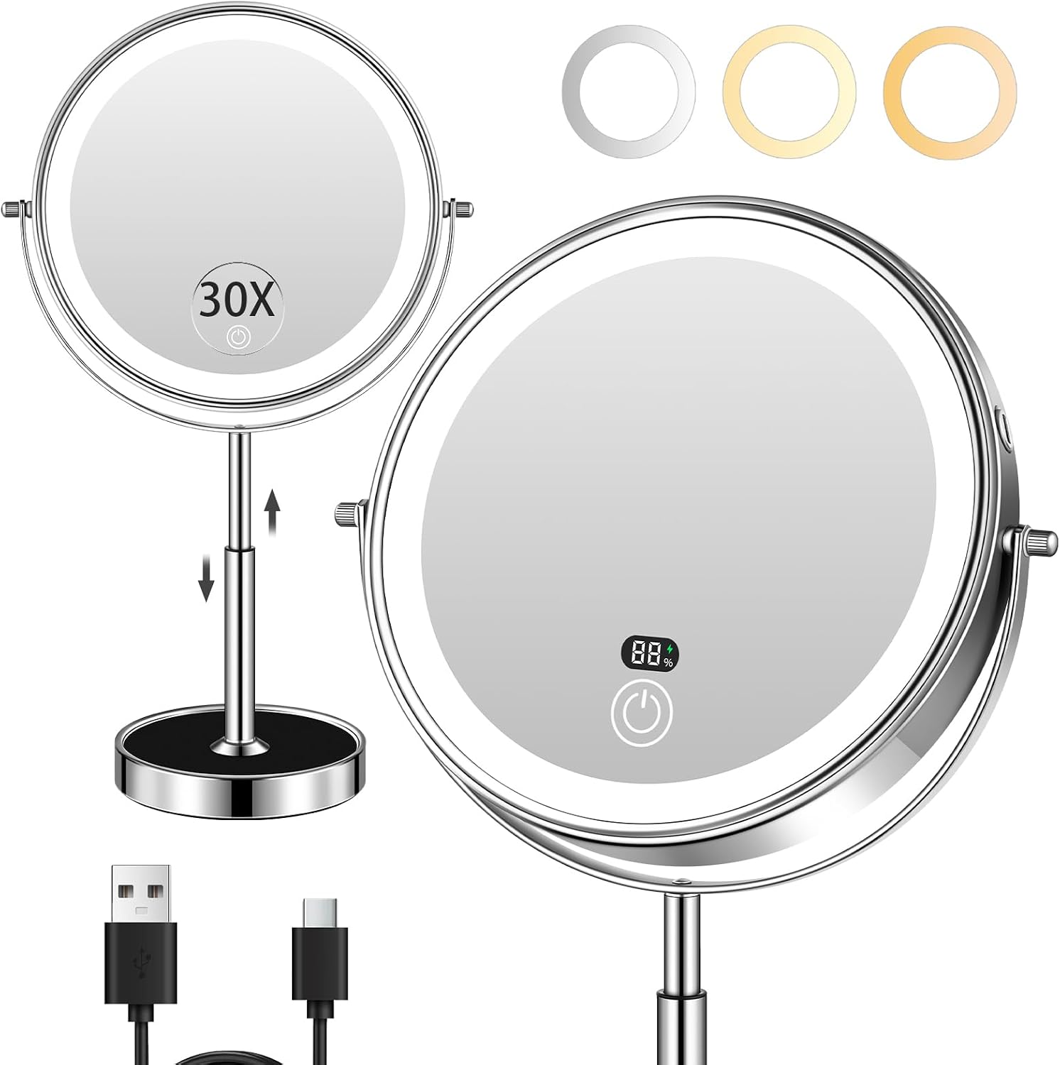 Overall design, premium chrome look, and the mirror’s compact vanity-friendly profile.
