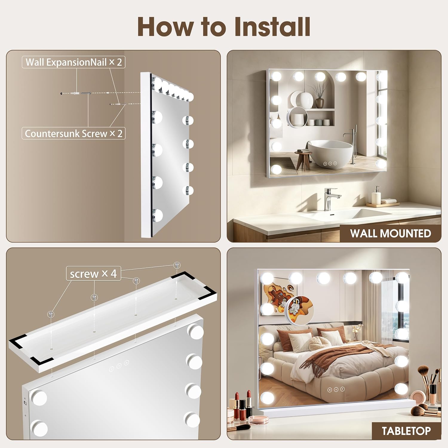Touch controls, lighting modes, brightness adjustment, or smart memory function.