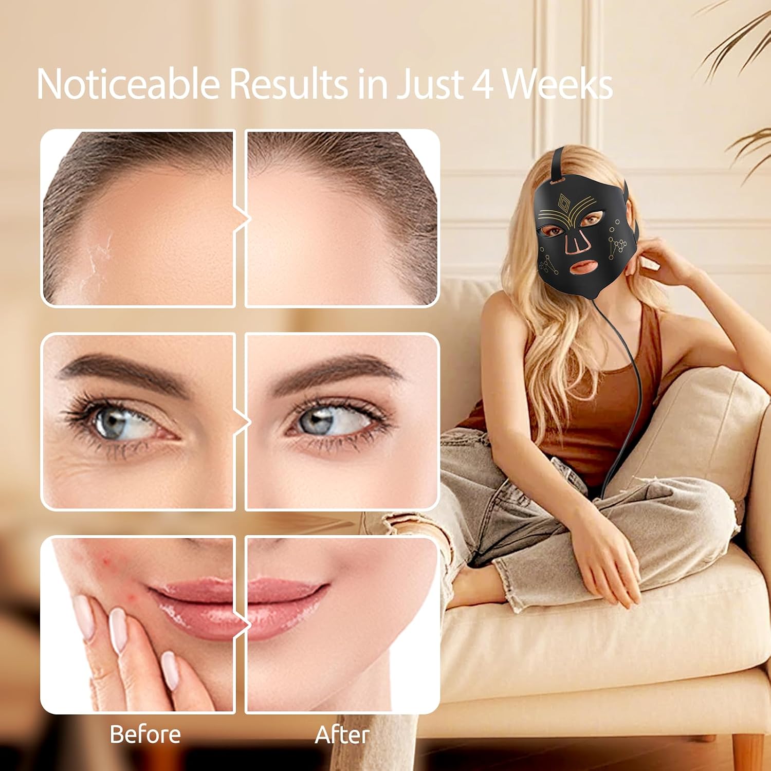 Portbor LED Face Mask, 4 Light Modes