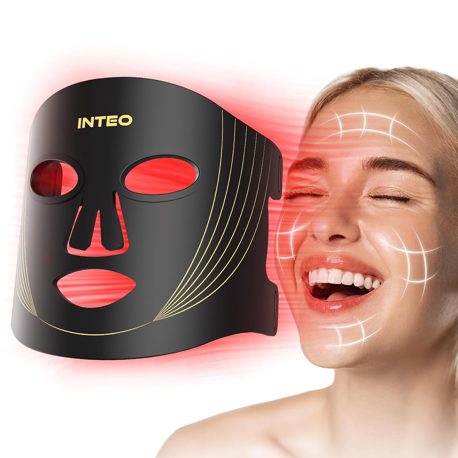 This image helps introduce the mask’s full-face coverage and premium at-home light therapy positioning.