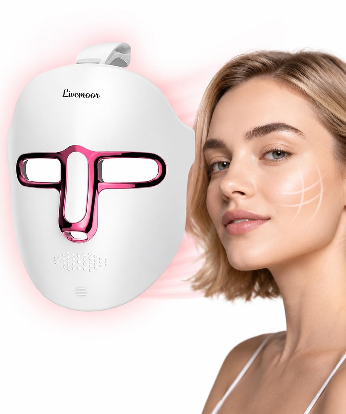 Overall product presentation, color, shape, and the fact that it is a cordless LED light therapy mask.