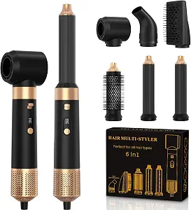 Rucha 6 In 1 Hair Dryer Styler, Hot Air Brush Blow Dryer & Air Curler Set