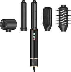 Tanshine 5 In 1 Professional Hair Dryer Brush & Multi-Styler With 110,000 Rpm, Ionic Powerful Blow Dryer Brush Set For Curling, Straightening, Volumizing, Fast Drying, Auto Wrap Curls Hot Air Styler, Black