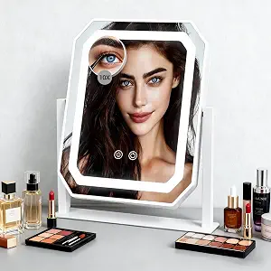 Lighted Makeup Mirror, 3 Colors For Precise Application, Touch Control Brightness Adjustment For Easy Use, With a Detachable 10X Magnifying Mirror, 12" X 10" Hollywood Vanity Mirror For Plug-In Use