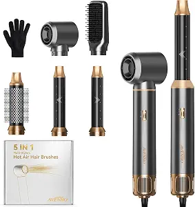 5-In-1 Hot Air Styler, Hair Dryer Brush With Auto-Wrap Curlers