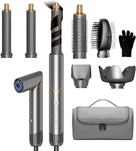 6 In 1 Hair Dryer Brush & Air Styler, Foldable High Speed Negative Ionic Hair Care Blow Dryer With Auto-Wrap Curlers, Hair Brush Blow Dryer Salon At Home, Straight, Dry,Curl, Travel Bag 110-120V