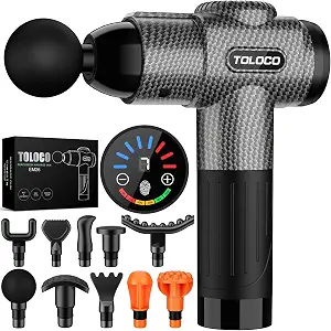 Toloco Massage Gun, Deep Tissue Back Massage For Athletes For Pain Relief, Percussion Massager With 10 Massages Heads & Silent Brushless Motor, Fathers Day Dad Gifts, Carbon