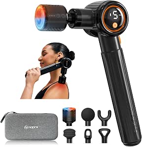 Napre Massage Gun With Heat And Cold,Massage Gun Deep Tissue With Extension Handle & 3 Adjustable Angles,Handheld Percussion Back Massager For Muscle/Neck/Body Pain Relief,6 Heads,With Case