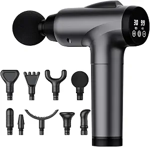 Olsky Massage Gun Deep Tissue 30 Speeds 9 Attachments Handheld (Grey)