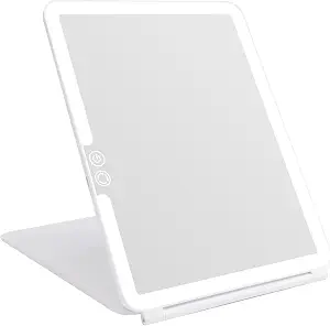 Deweisn Folding Lighted Makeup Mirror With 72 LEDs 3 Colors Light Modes USB Rechargable 1800Ma Batteries Portable Ultra Thin Compact Vanity Mirror Dimmable Travel Mirror