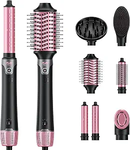 Highlights the complete 7-in-1 system and the overall form factor of the styler, which helps readers understand what is included at a glance.