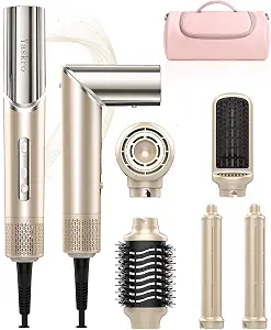 Overall product design, included styling system impression, and first-look appeal for a 6-in-1 hair tool.