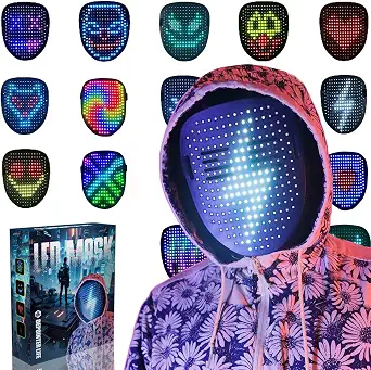 The image helps highlight the mask’s core appeal: bright LEDs, face-transforming effect, and eye-catching party/costume presence.