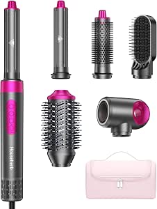 This image helps communicate the overall product concept: a 6-in-1 air styling system with multiple attachments in one package.