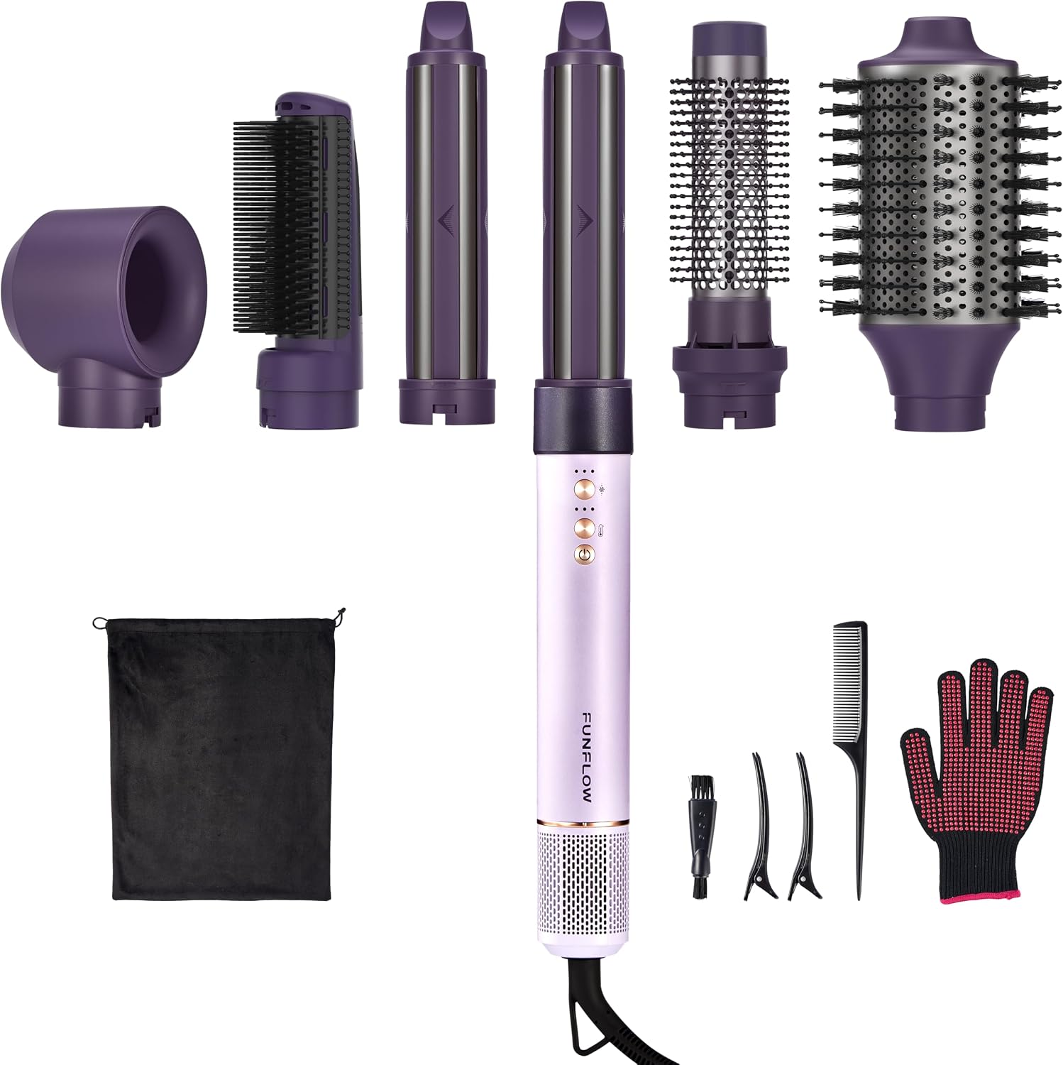 Funflow 6 In 1 Air Wrap Hair Styler, Blow Dryer Brush & Automatic Curler | Hot Air Brush For Salon Blowout, High-Speed Ionic Fast Drying, Volumizing Straightening Curling Styler For Women