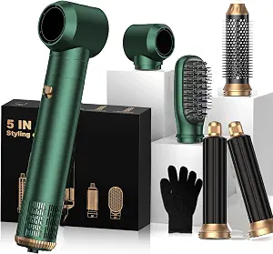 Okwrap 5-In-1 Hot Air Styler & Blow Dryer Brush Set - 700W Gentle Temperature Hair Multi-Styler With Auto-Wrap Curlers & Round Brush For Fine, Thin, Or Damaged Hair, 100-120V Us Outlet Only