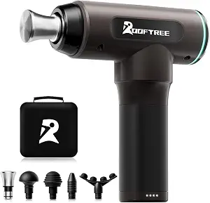 Overall product appearance, compact size, and the premium, portable look of the massage gun.