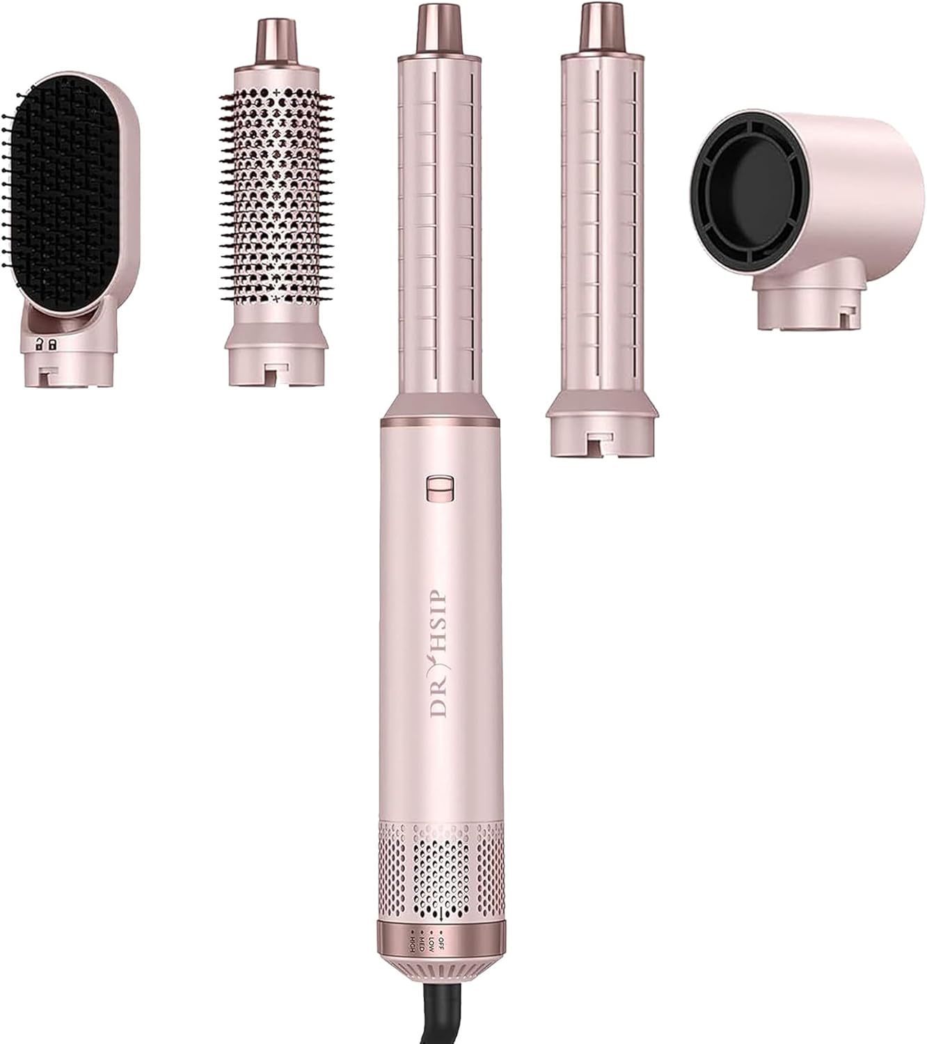 Dryhsip 5 In 1 Hair Styler & Wrap Air Curler, Low-Speed Negative Ionic Hair Tools Drying, Multi Hair Styler, Professional Blow Dryer Brush For Curling Volumizing Straightening Styling (Pink/Gold)