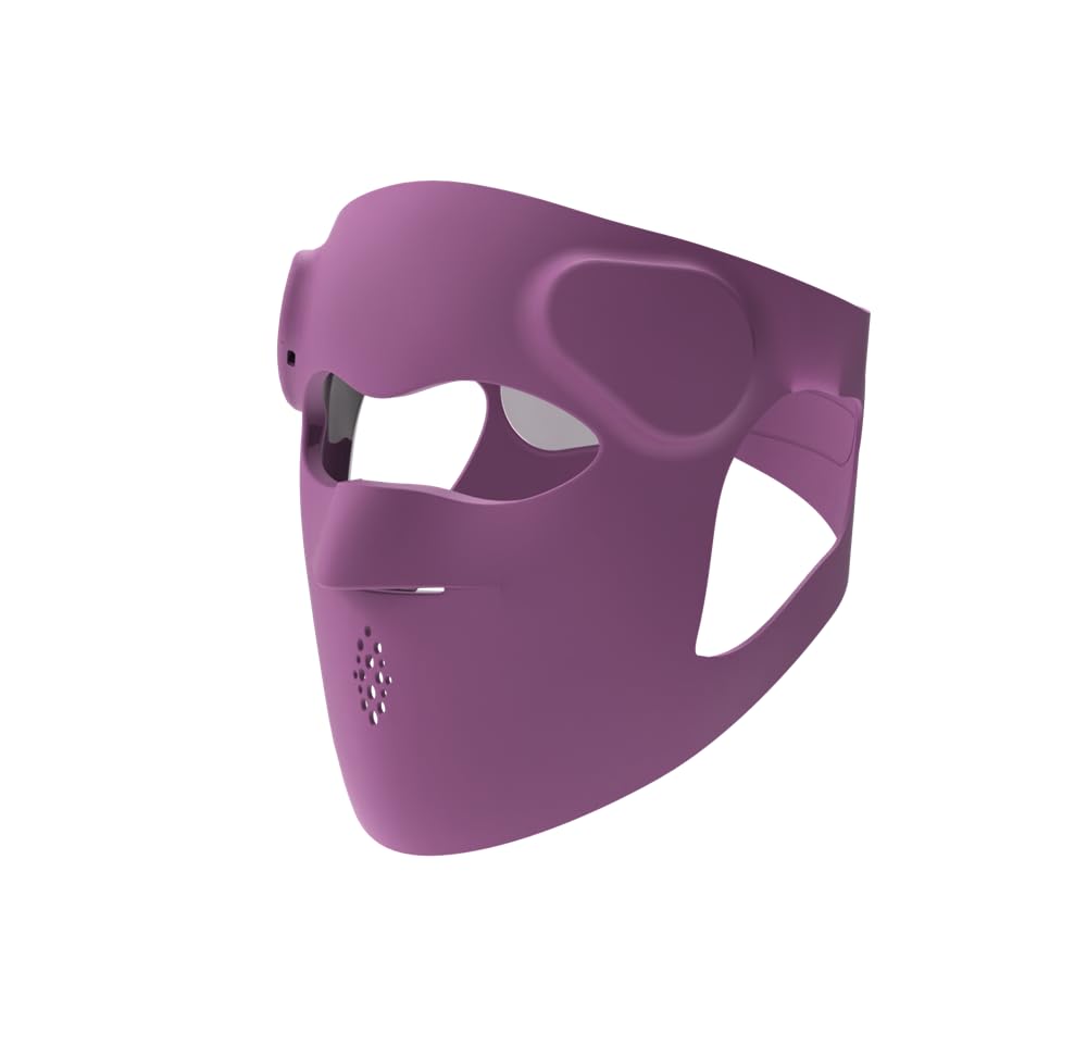 Highlights the overall design, cordless positioning, and full-face coverage that make the device immediately recognizable as an at-home light therapy mask.