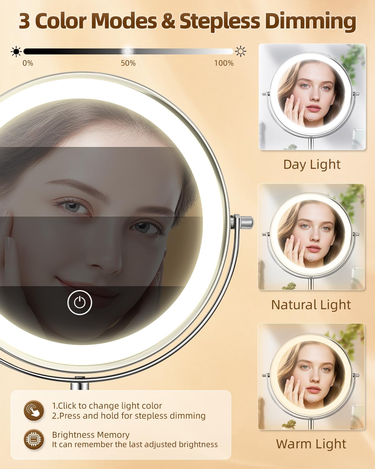 Built-in LED controls, dimming, or the adjustable structure that supports daily usability.