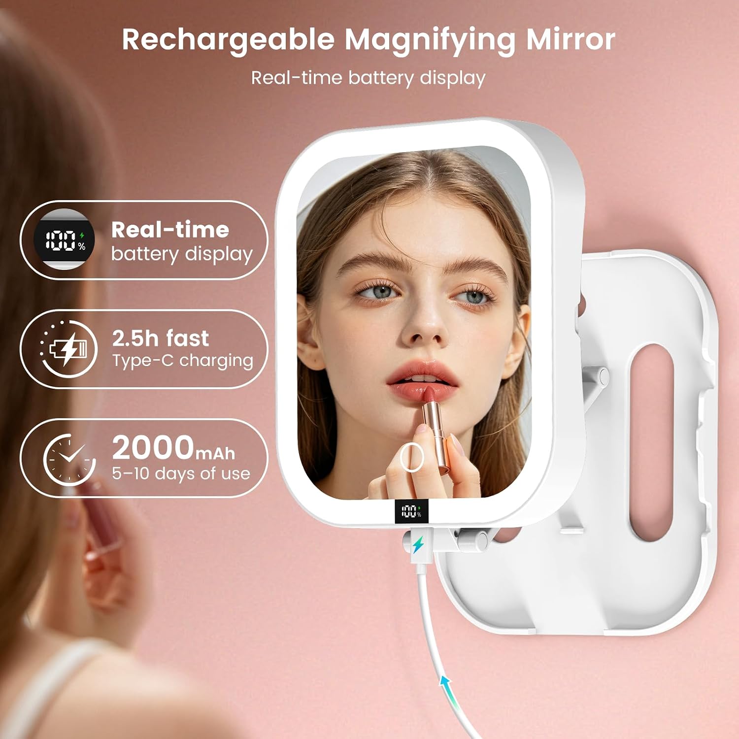 Travel Makeup Mirror With Lights, 1X/10X Magnifying Mirror Foldable